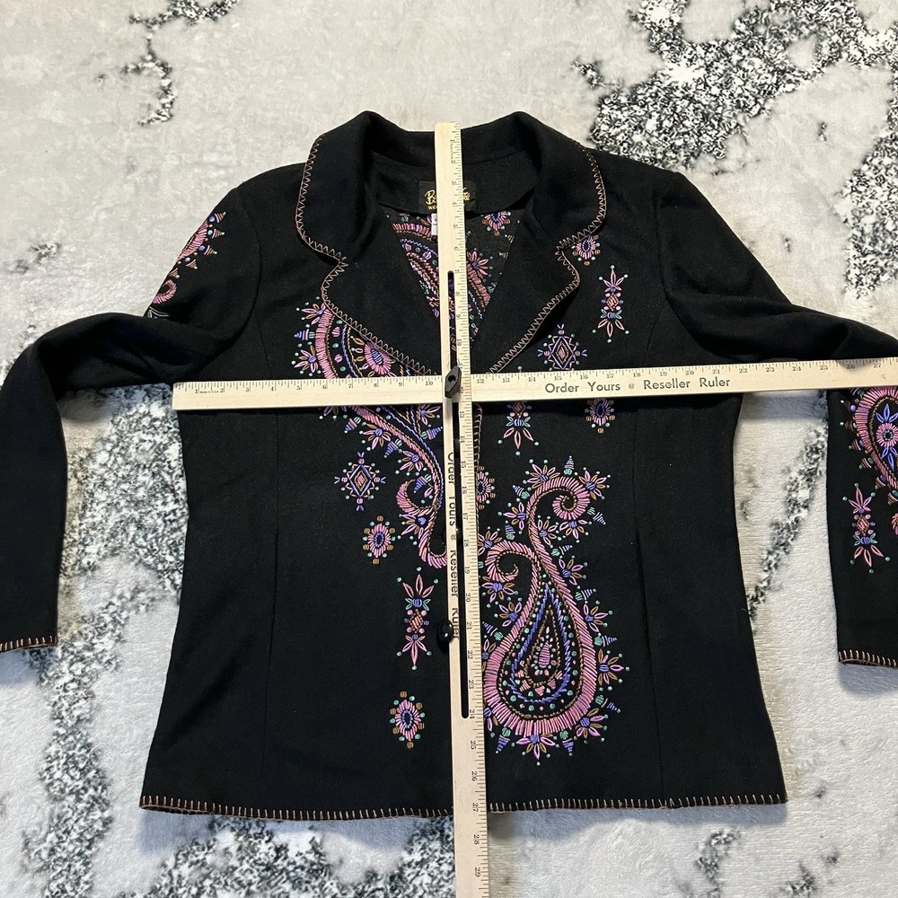 Vtg Bob‎ Mackie Wearable Art Blazer Womens Sz L Black Multi Paisley Embroidery - Picture 3 of 8